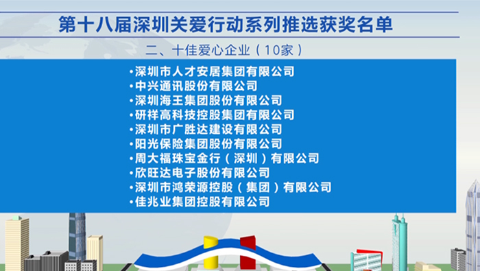 2021年，bat365官网登录入口集团荣获深圳“十佳爱心企业”荣誉称号